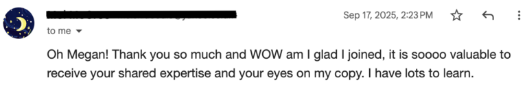 Copy Clarity Club testimonial megan kachigan copywriter membership